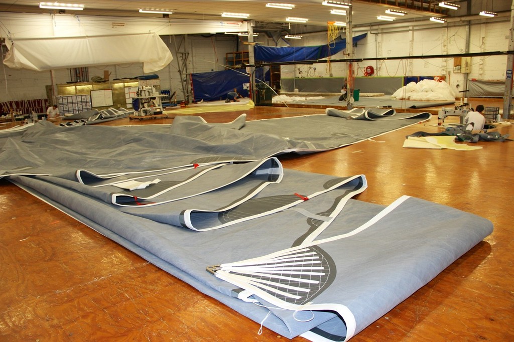 J class sails at various stages of manufacture on the Norths loft floor © Richard Gladwell www.photosport.co.nz